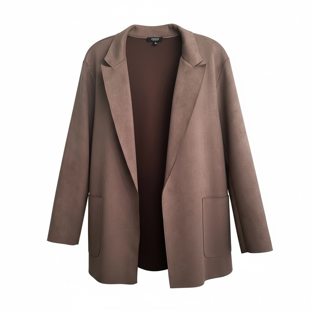 Premise Studio Faux Leather Collarless Open Front Blazer Jacket Taupe Brown XL